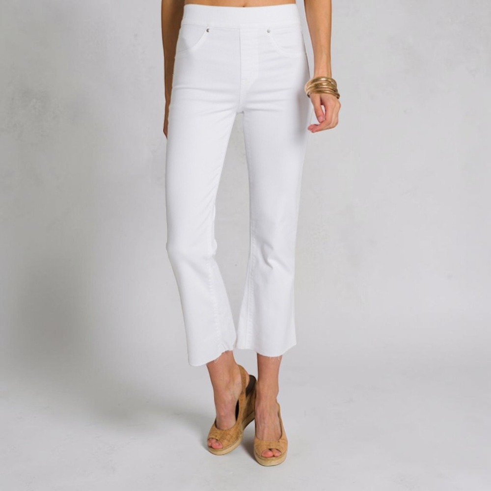 SPANX Cropped Flare Denim Jeans White Pull On High Rise Sz S - Picture 9 of 12
